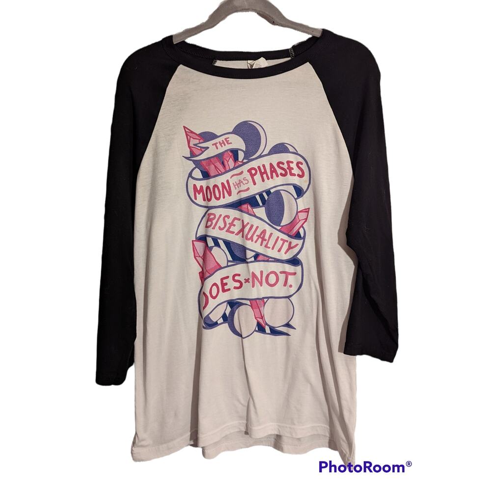 LookHUMAN The Moon Has Phases Bisexuality Does Not Long Sleeve Baseball Tee L
